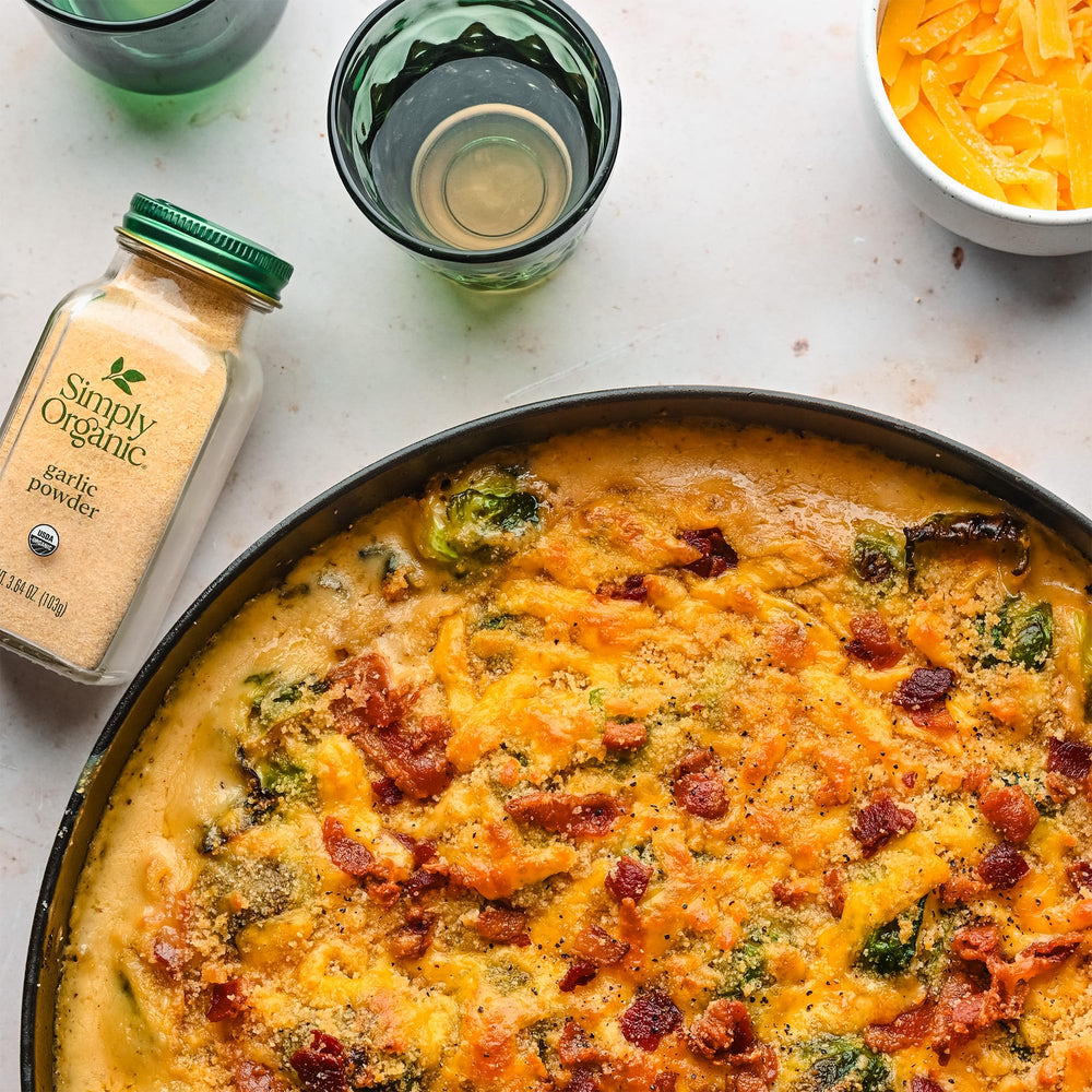 Simply Organic Garlic Powder on a potato dish boosts aroma and depth.