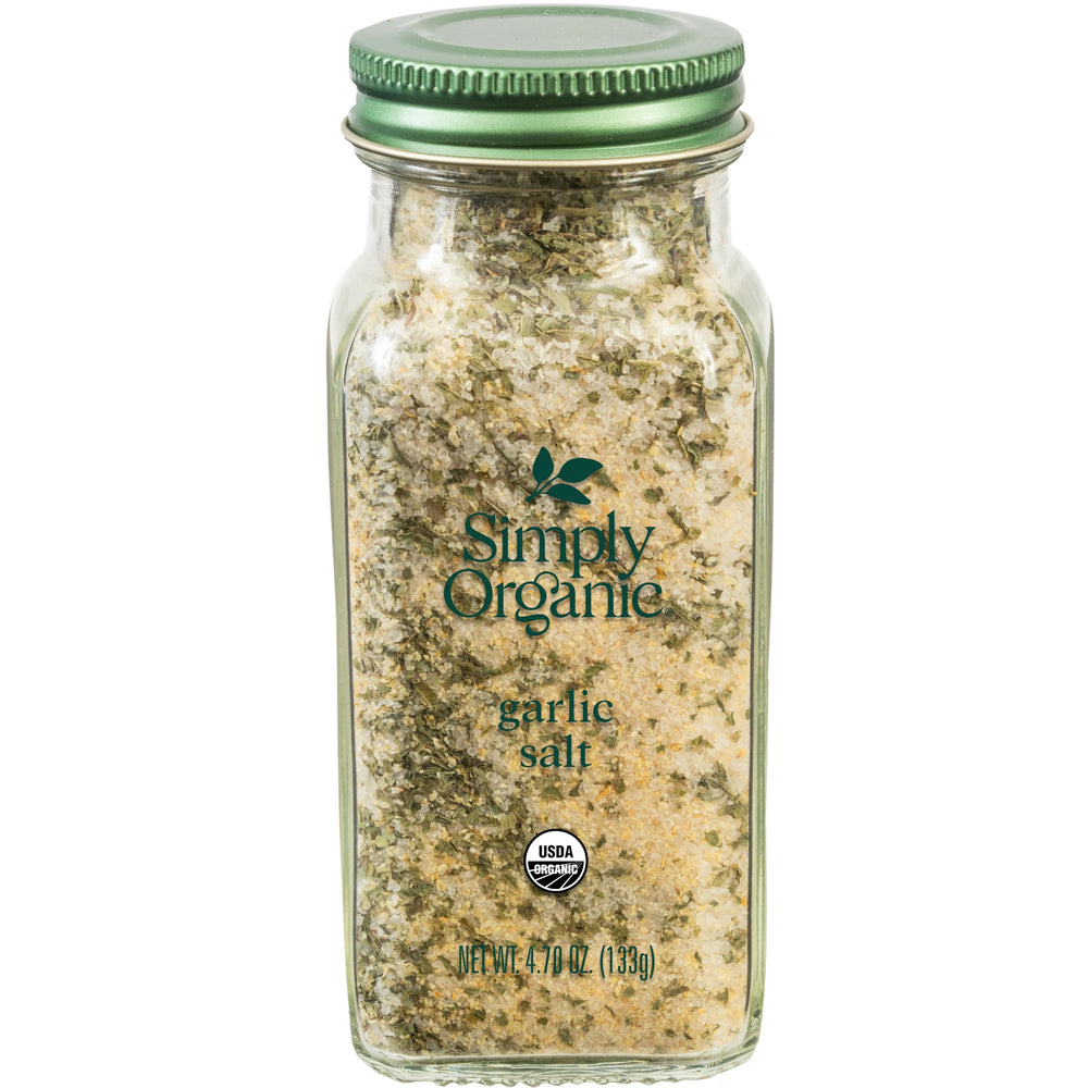 Simply Organic Garlic Salt container showing pure organic flavor for everyday cooking.