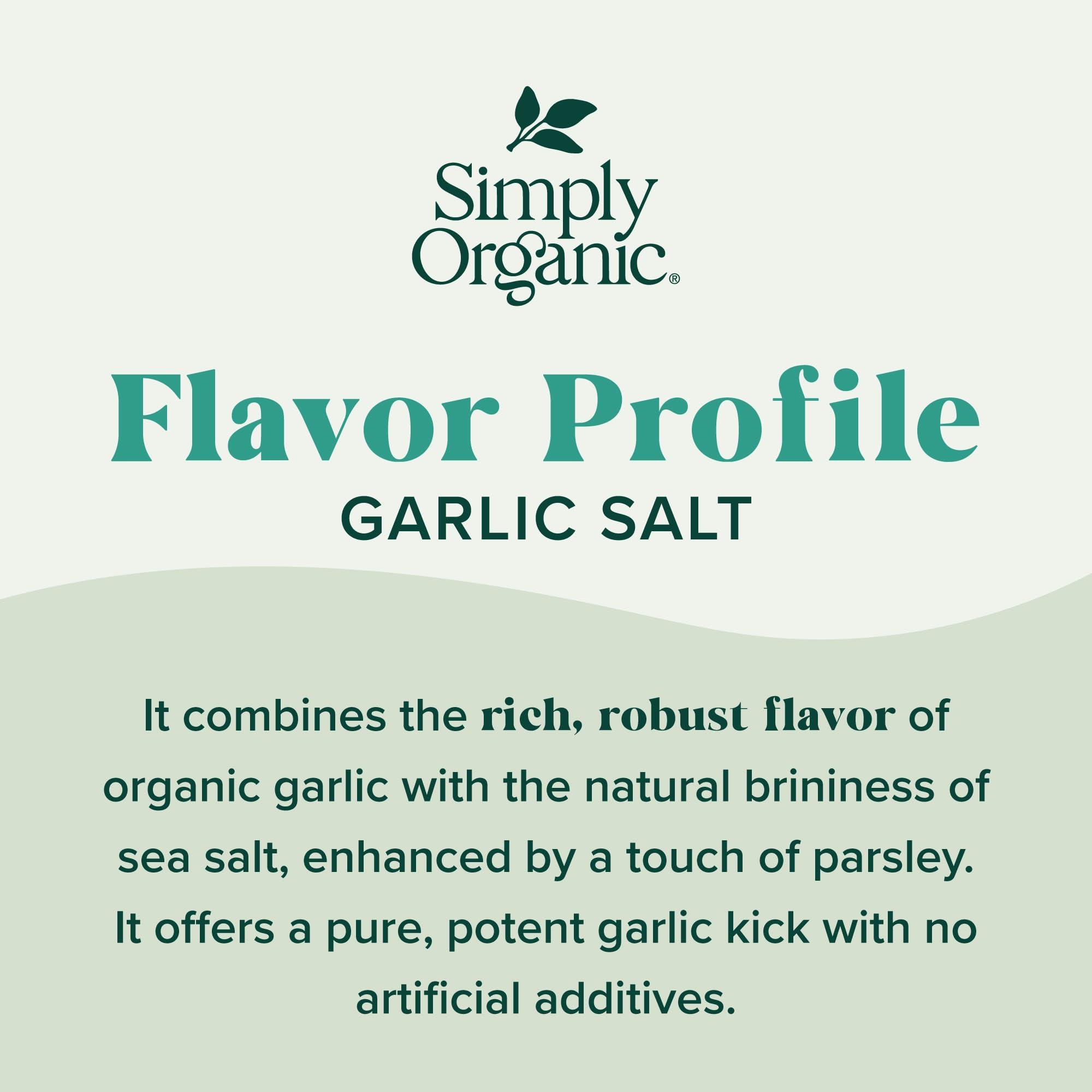 Simply Organic Garlic Salt on a skillet with parsley garnish