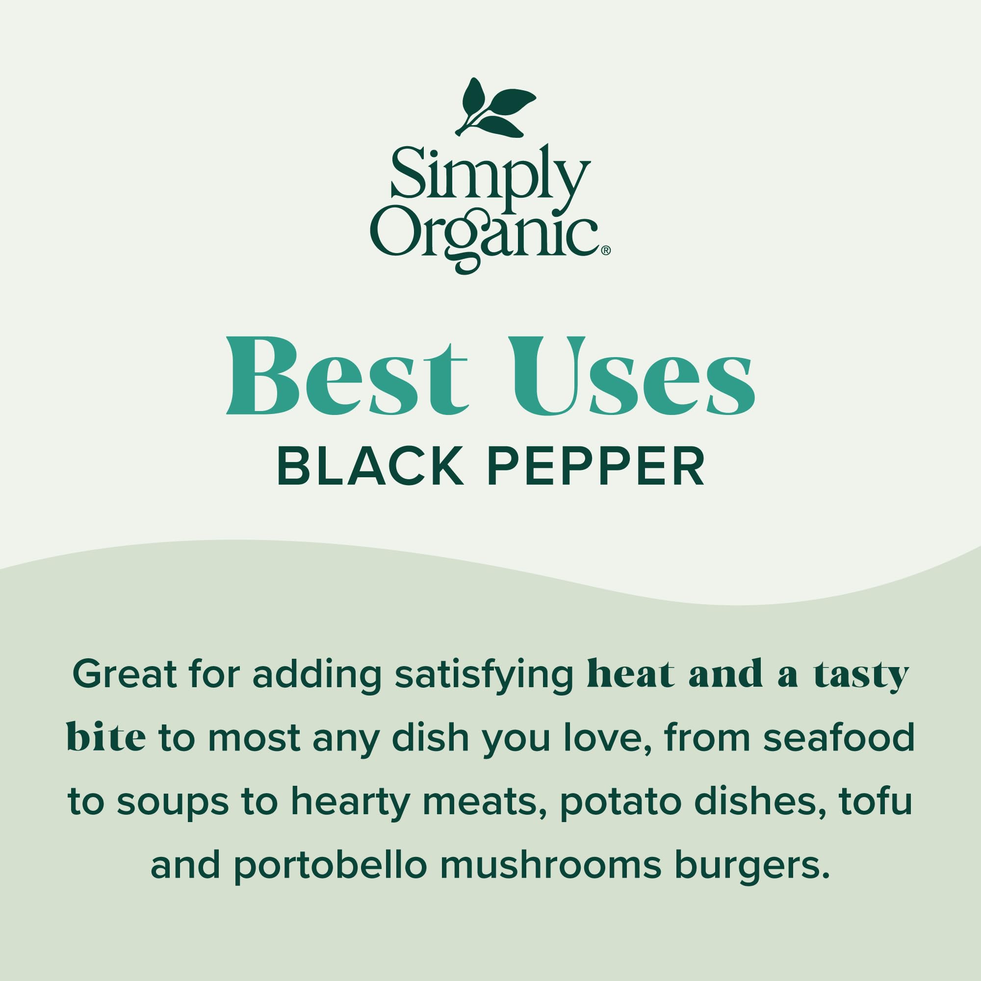 Simply Organic Ground Black Pepper close-up reveals medium grind and peppery depth.