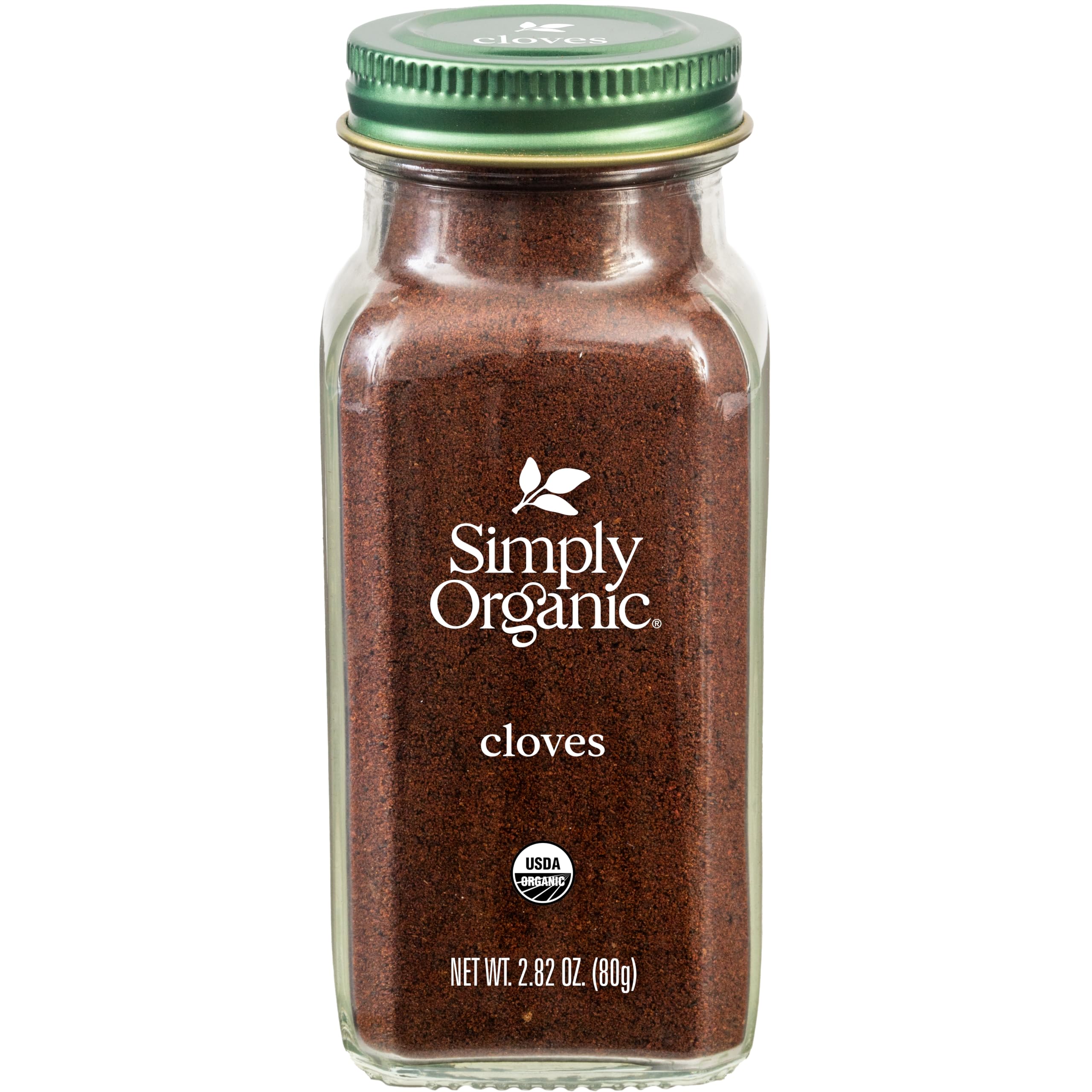 Simply Organic ground cloves jar front showing bold aroma for baking and spice blends.
