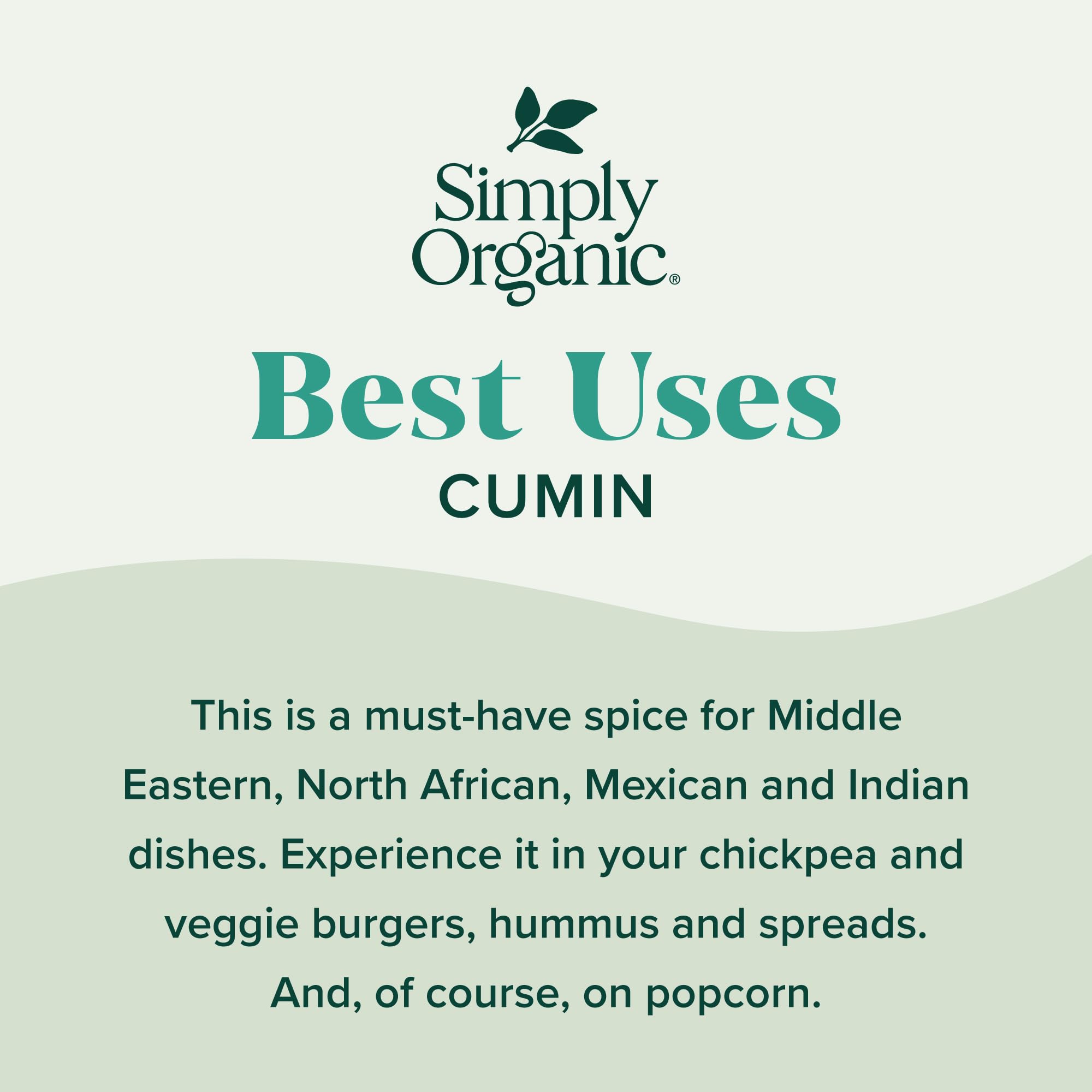 Simply Organic ground cumin color emphasizes earthy tones and bold flavor potential.