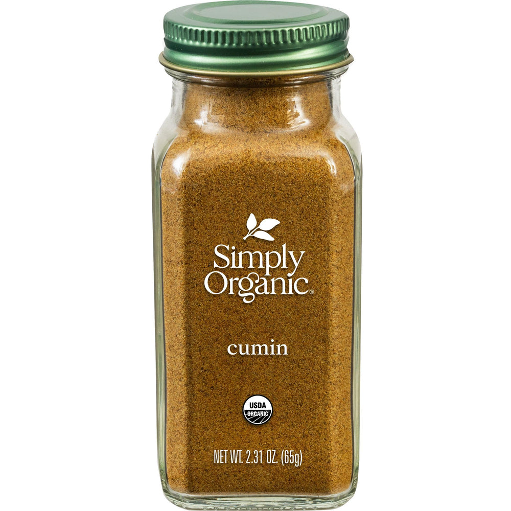 Simply Organic ground cumin seed jar with rich color and authentic aroma for cooking.