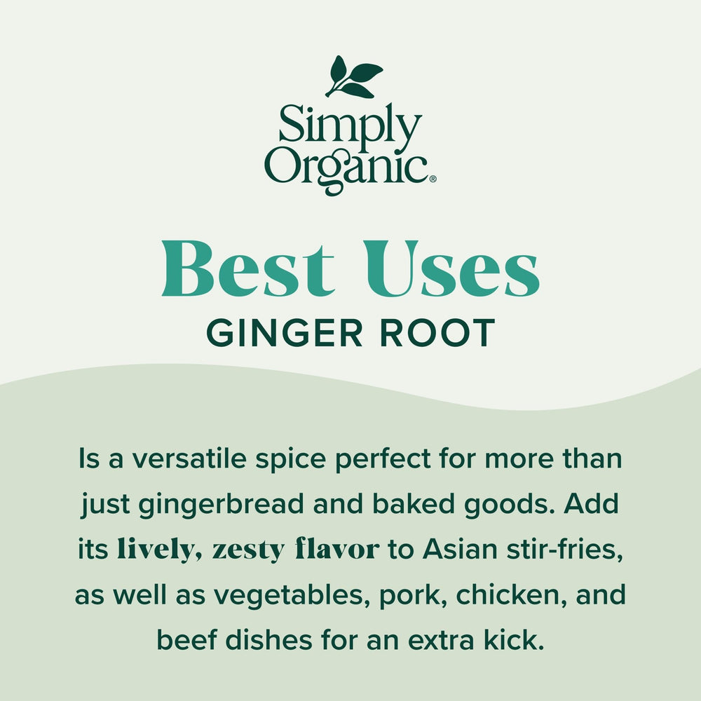Simply Organic ground ginger ready for savory and sweet kitchen use.