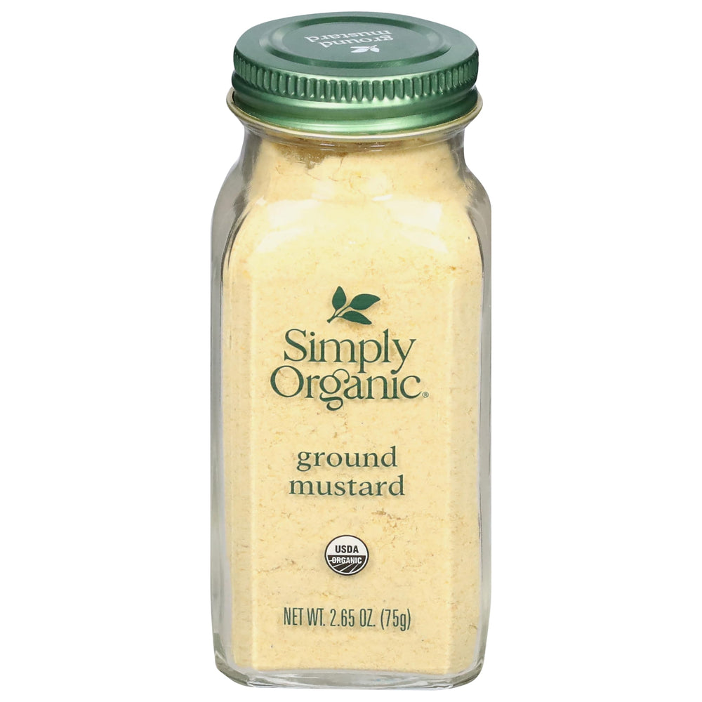 Simply Organic ground mustard bottle adds tang to dressings and sauces.