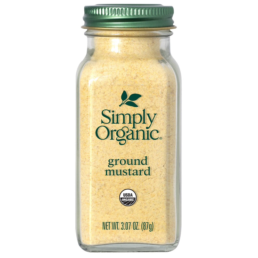 Simply Organic mustard powder texture demonstrates versatile spice for pickles and dressings