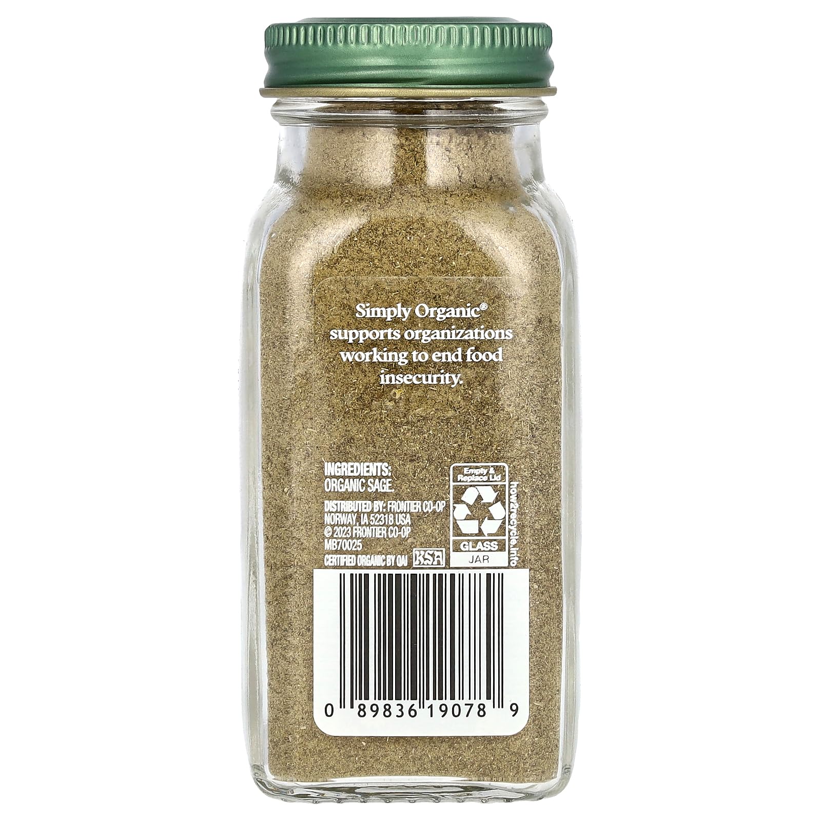 Simply Organic Ground Sage jar closeup, versatile seasoning for savory sauces
