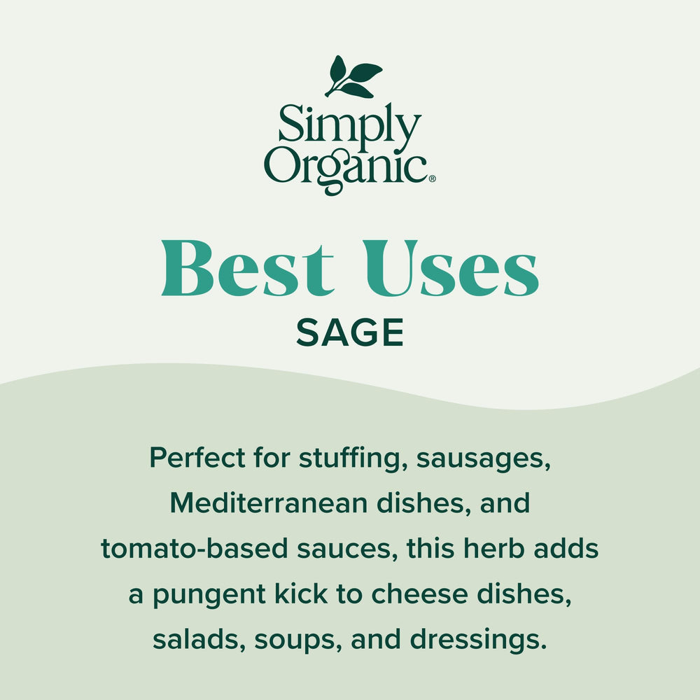 Simply Organic ground sage leaf label with certifications supports trust and organic sourcing