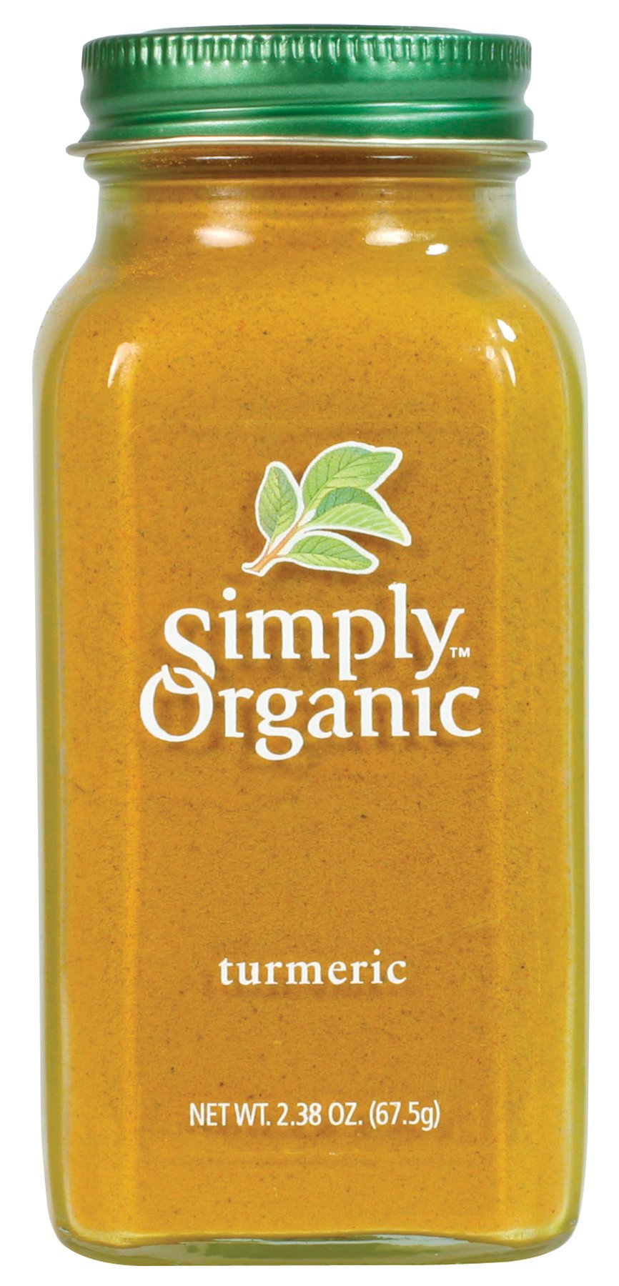 Close-up of Simply Organic turmeric jar showing label and warm aroma hints.