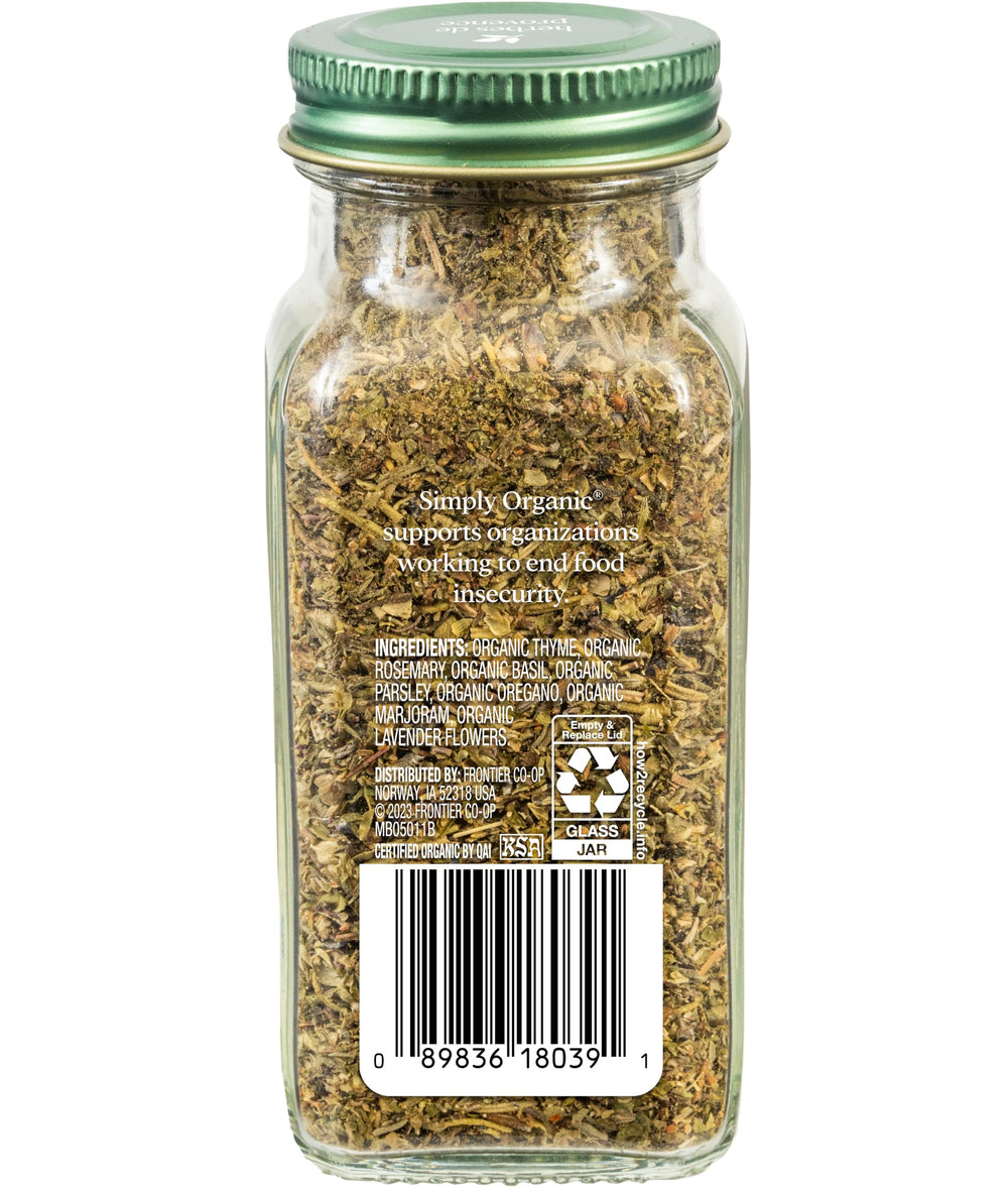Simply Organic Herbes de Provence in a bowl enhances dips and dressings with aromatic depth