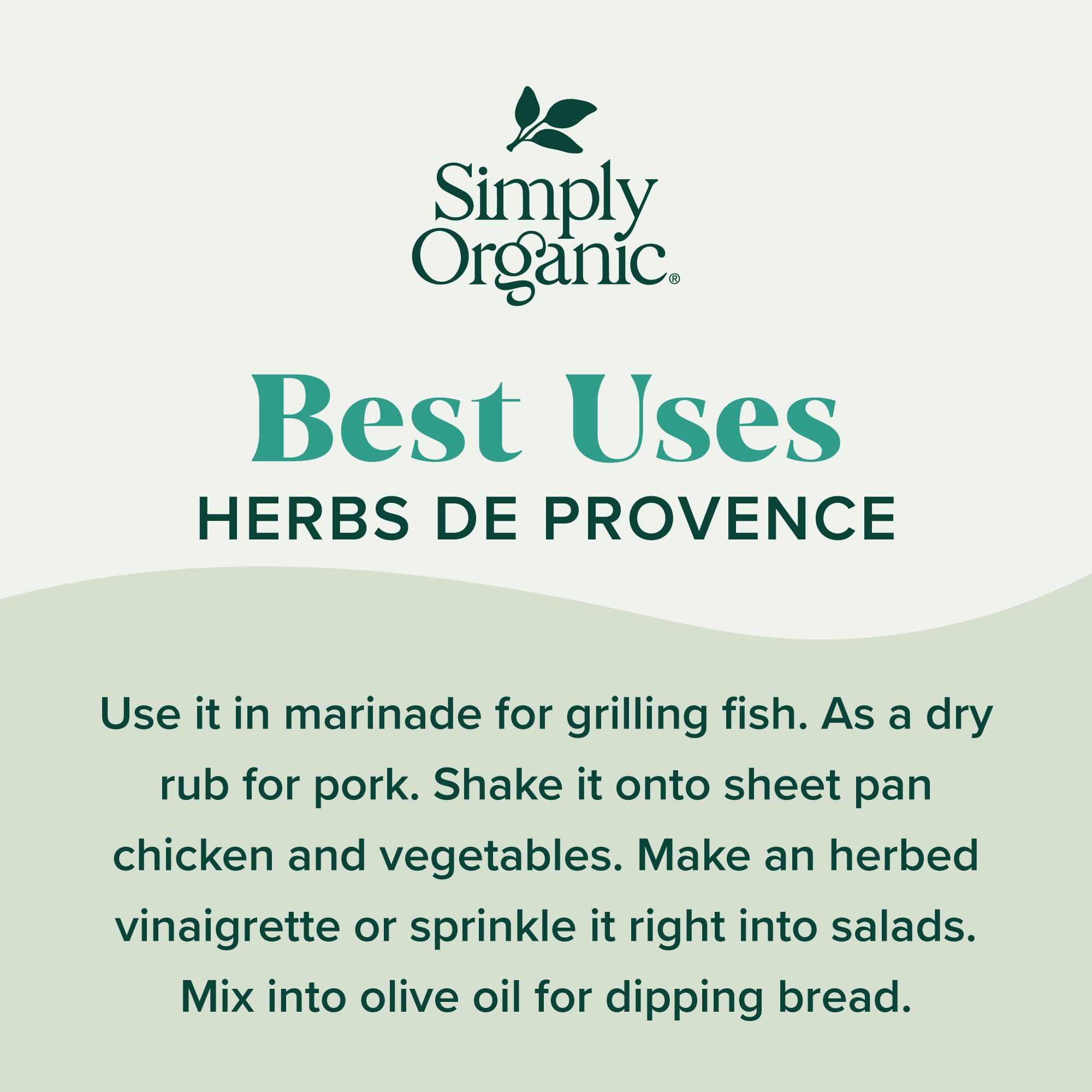 Simply Organic Herbes de Provence spice blend on a wooden surface ready for cooking