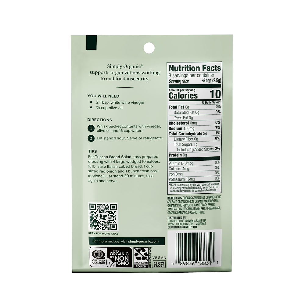 Ingredients label showing organic cane sugar and herbs for pure flavor
