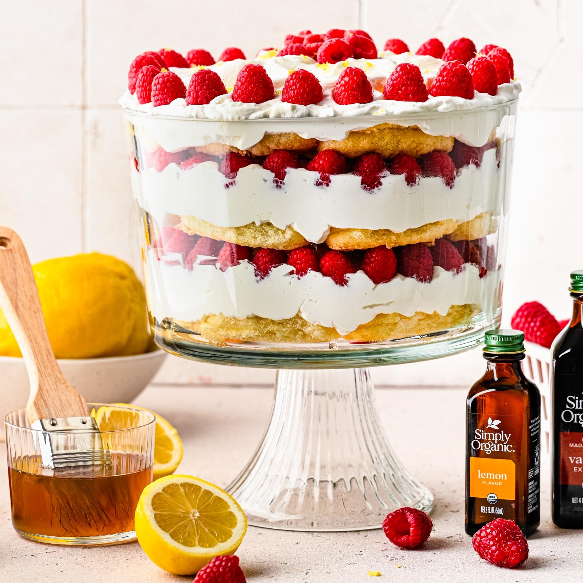 Simply Organic Lemon Flavor baking scene illustrates versatile use in cookies or cakes.