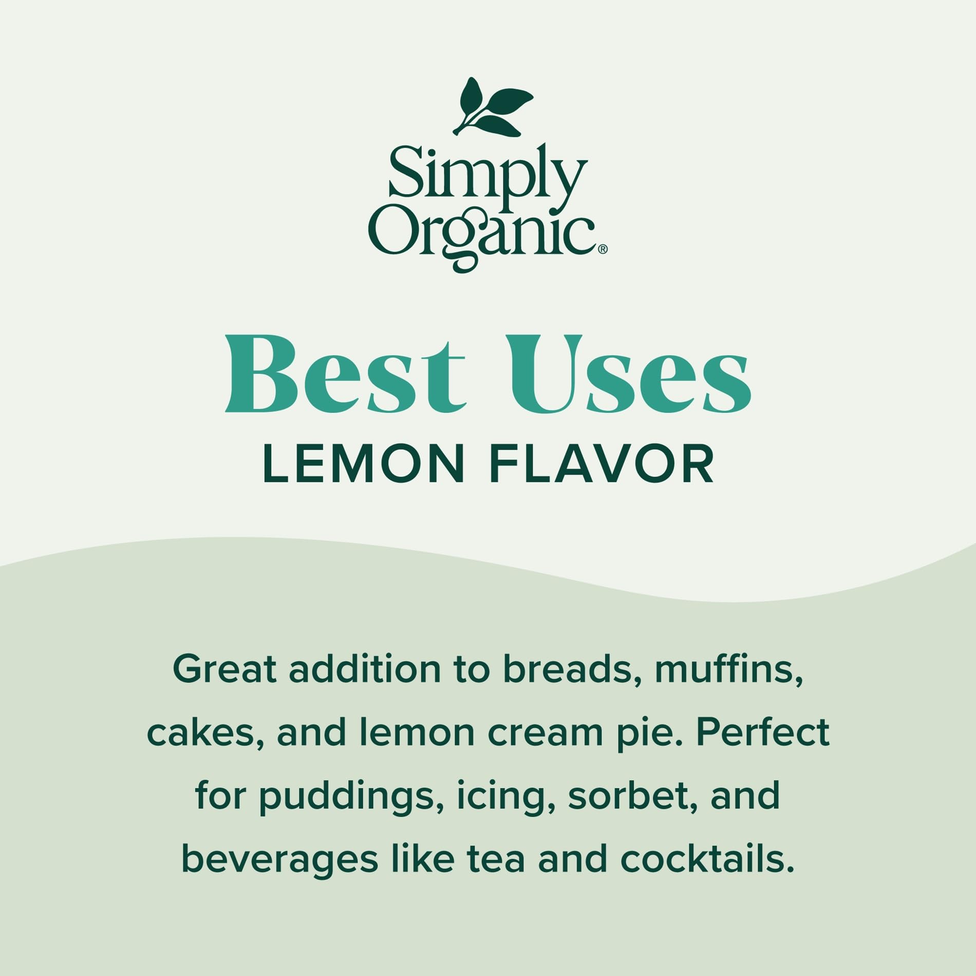 Simply Organic Lemon Flavor fruity swirl over desserts demonstrates bright citrus finish.