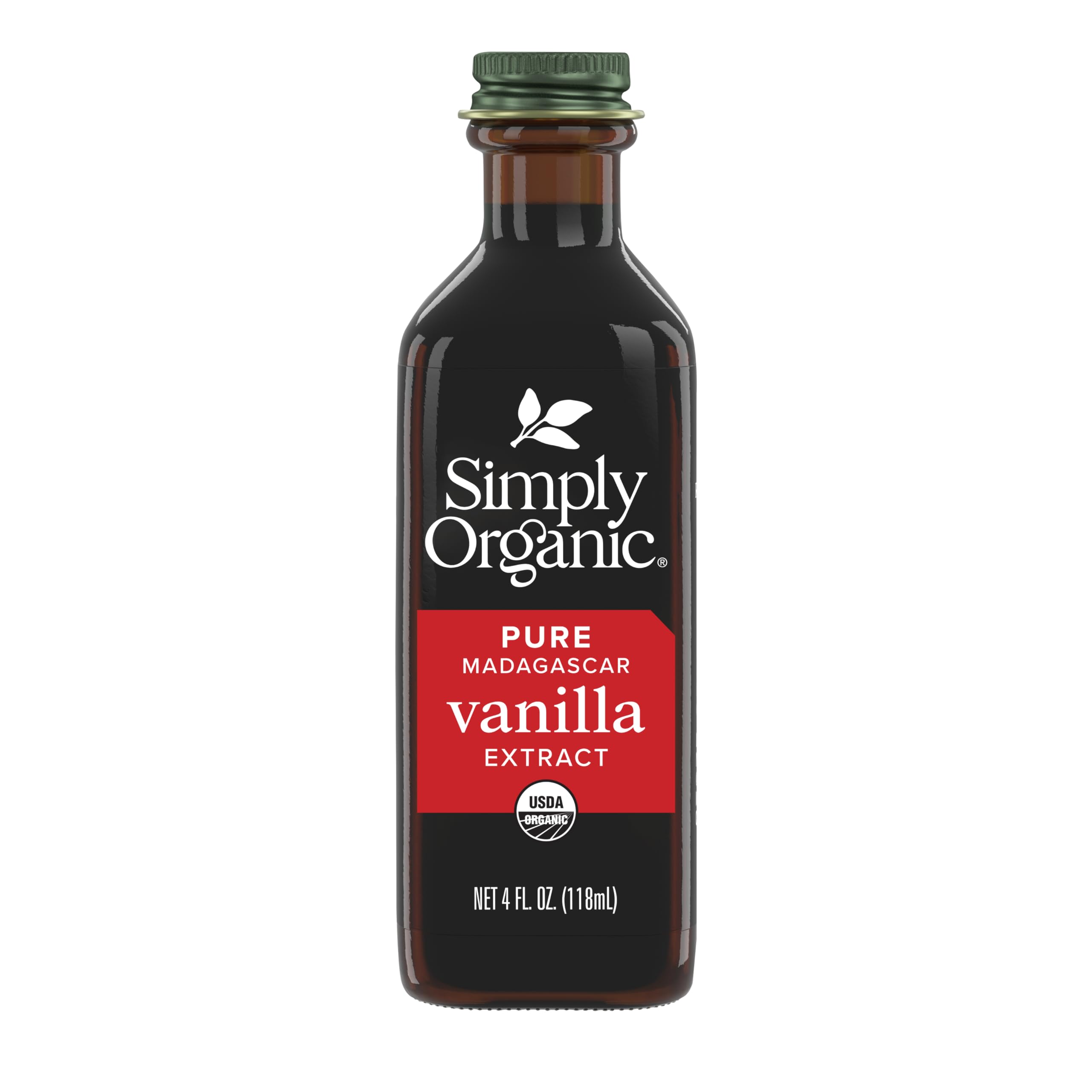Simply Organic Madagascar vanilla extract bottle with rich aroma for baking and coffee