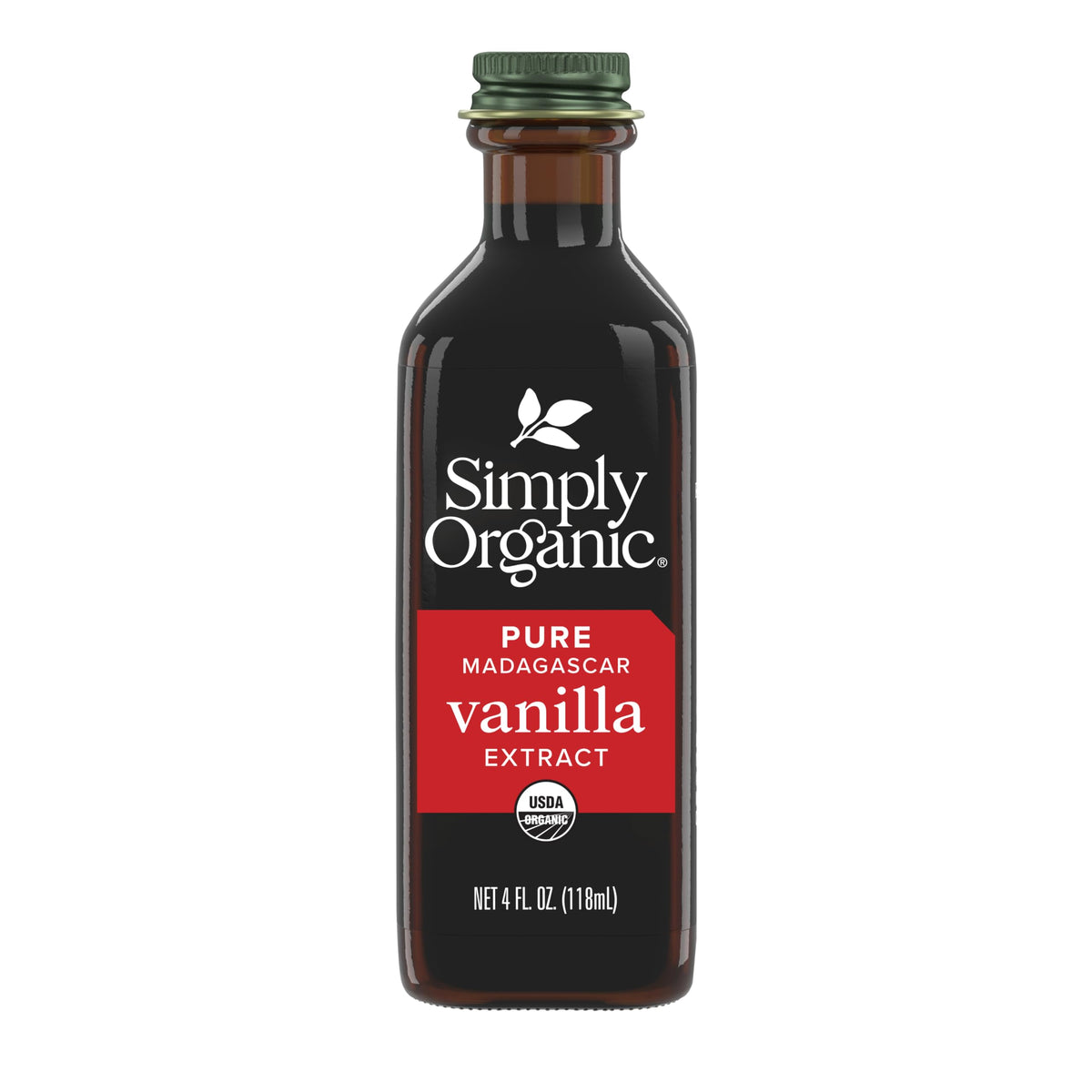 Simply Organic Madagascar vanilla extract bottle with rich aroma for baking and coffee