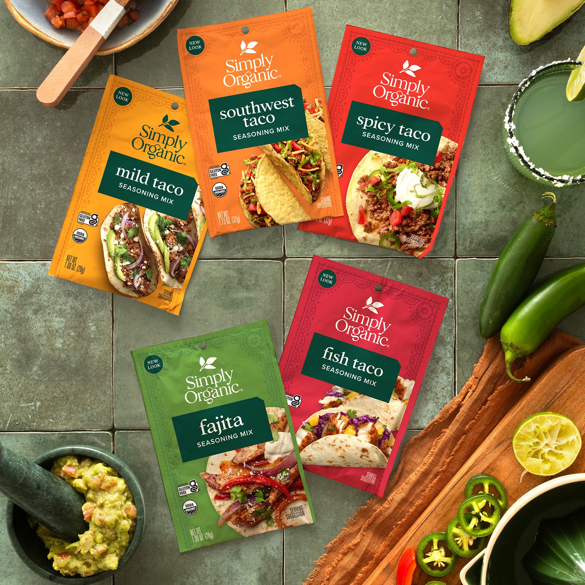 Kitchen counter with Simply Organic packaging for vegan-friendly seasoning