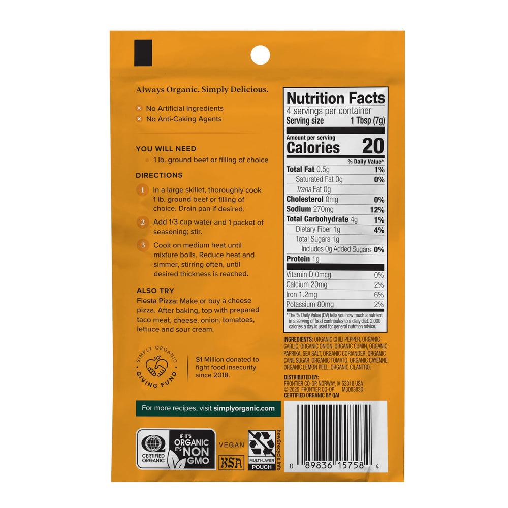 Packaging shows organic, non-GMO ingredients in Simply Organic seasoning