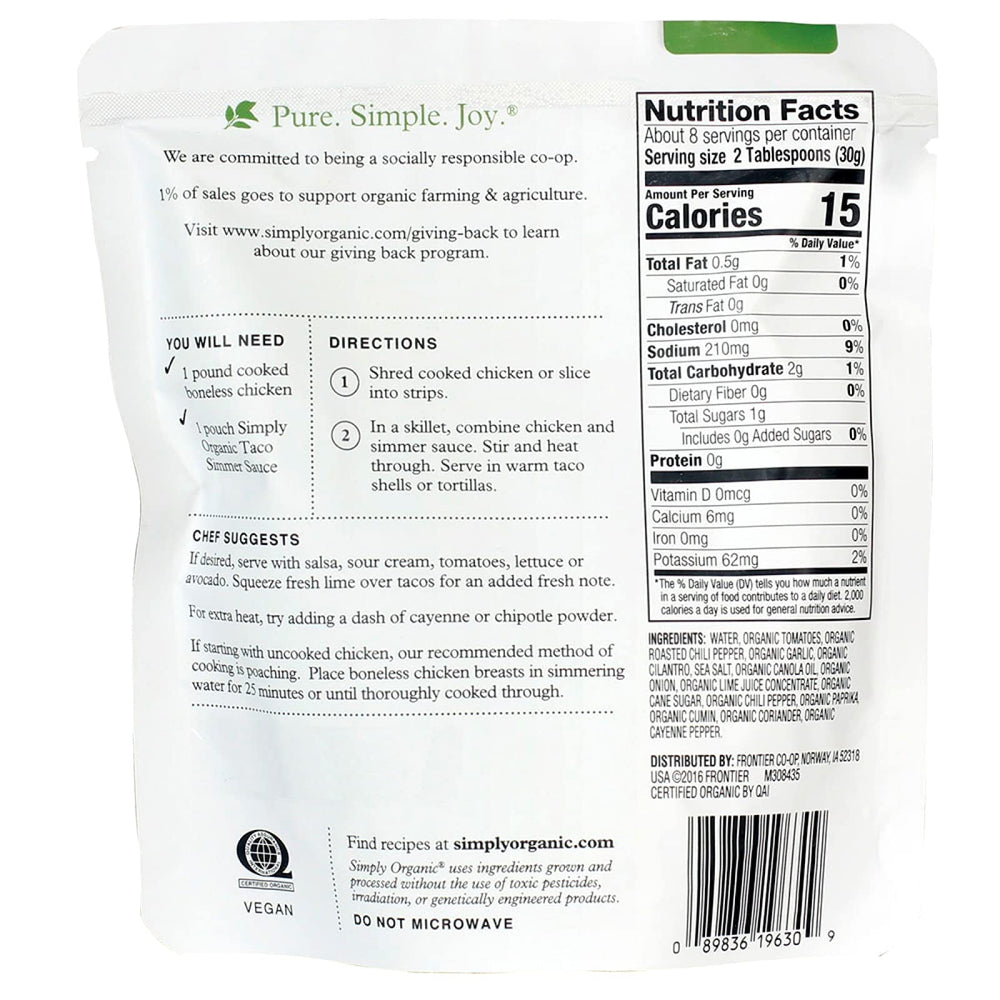 Close-up of Simply Organic sauce with cilantro and lime aroma.