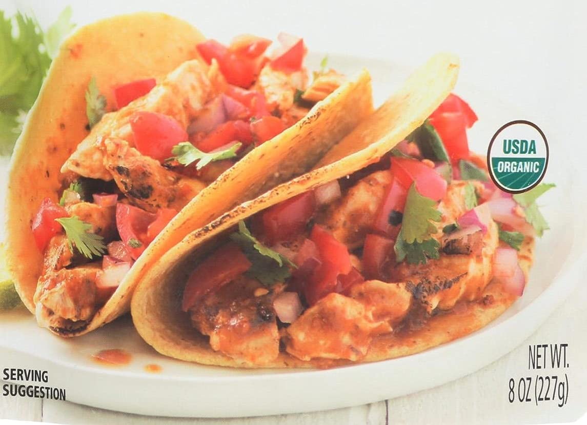 Chicken tacos topped with Simply Organic sauce for bright tang and warmth.