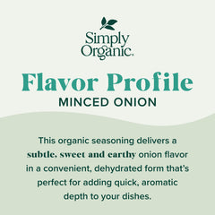 Simply Organic minced white onion in a saucepan dish for versatile seasonings.