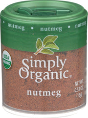 Simply Organic mini nutmeg jar enhances baking aroma and cozy beverages.