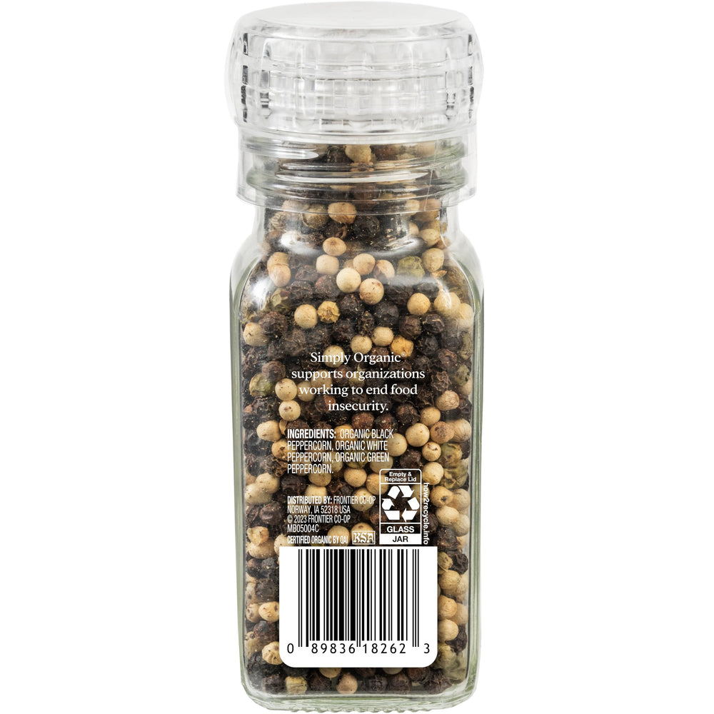 Simply Organic Mixed Peppercorns close-up highlighting complex aroma for sauces and roasts