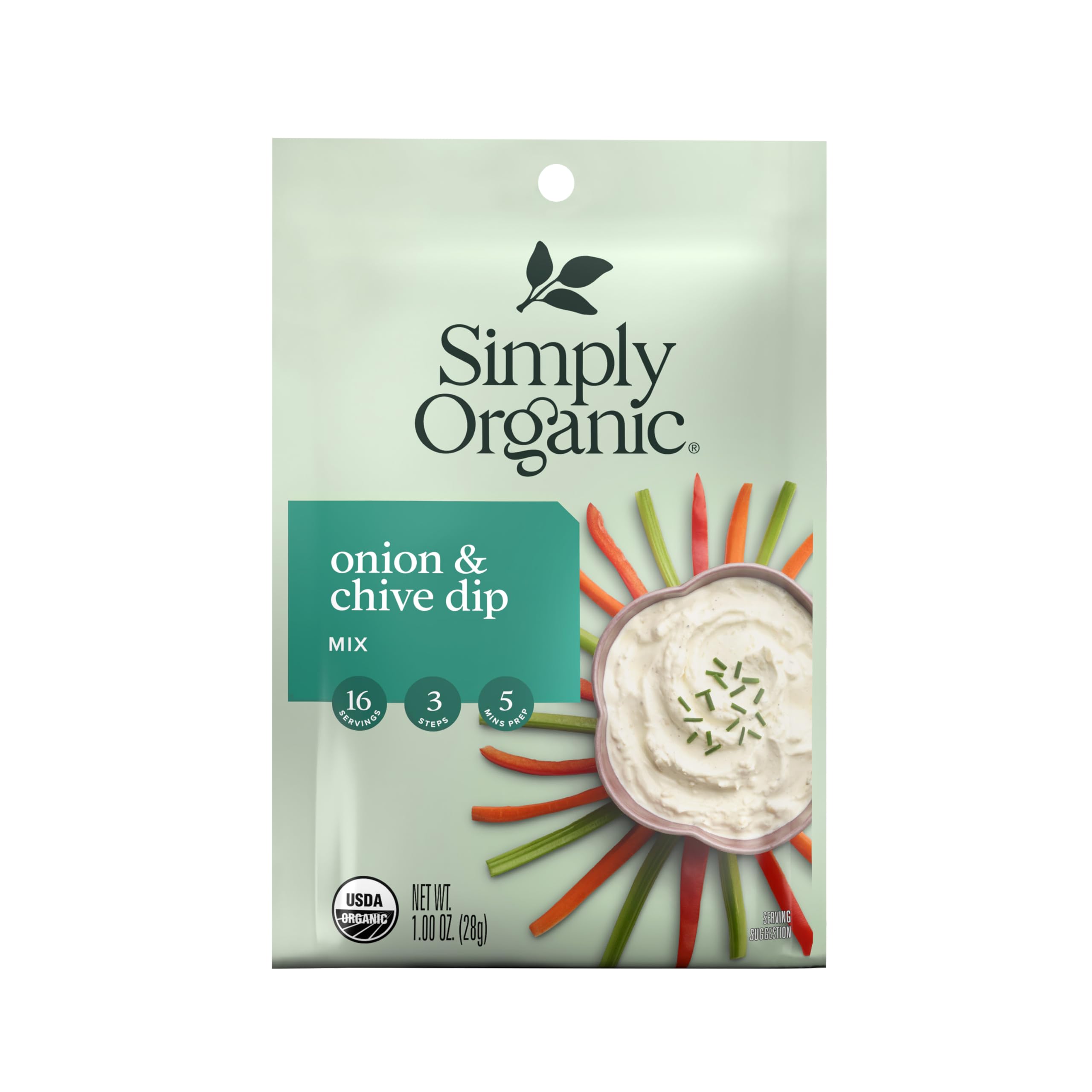 Simply Organic Onion & Chive Dip Mix package ready for quick, flavorful dip.