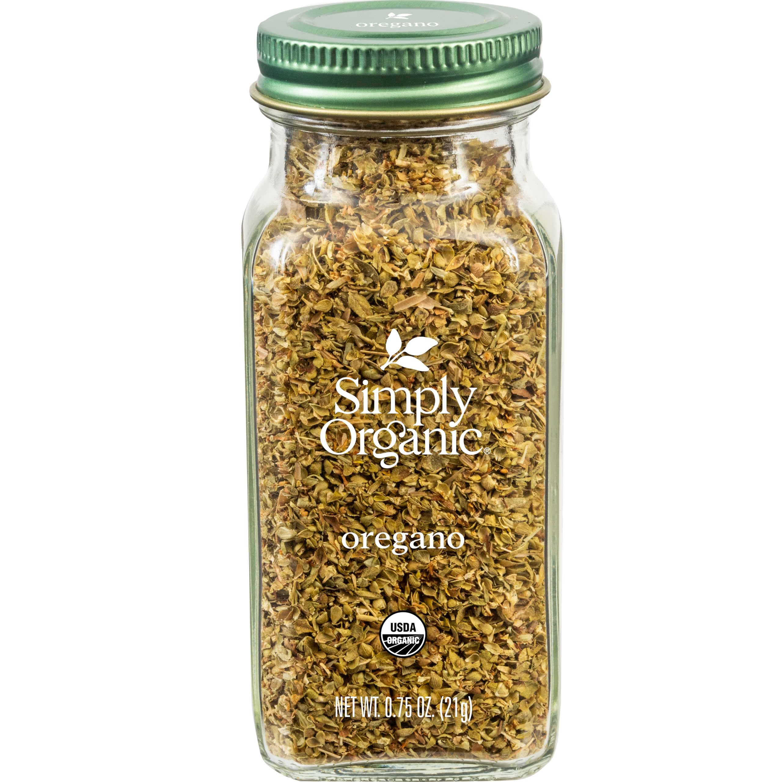 Simply Organic oregano bottle closeup with vibrant leaves and aroma for Italian cooking