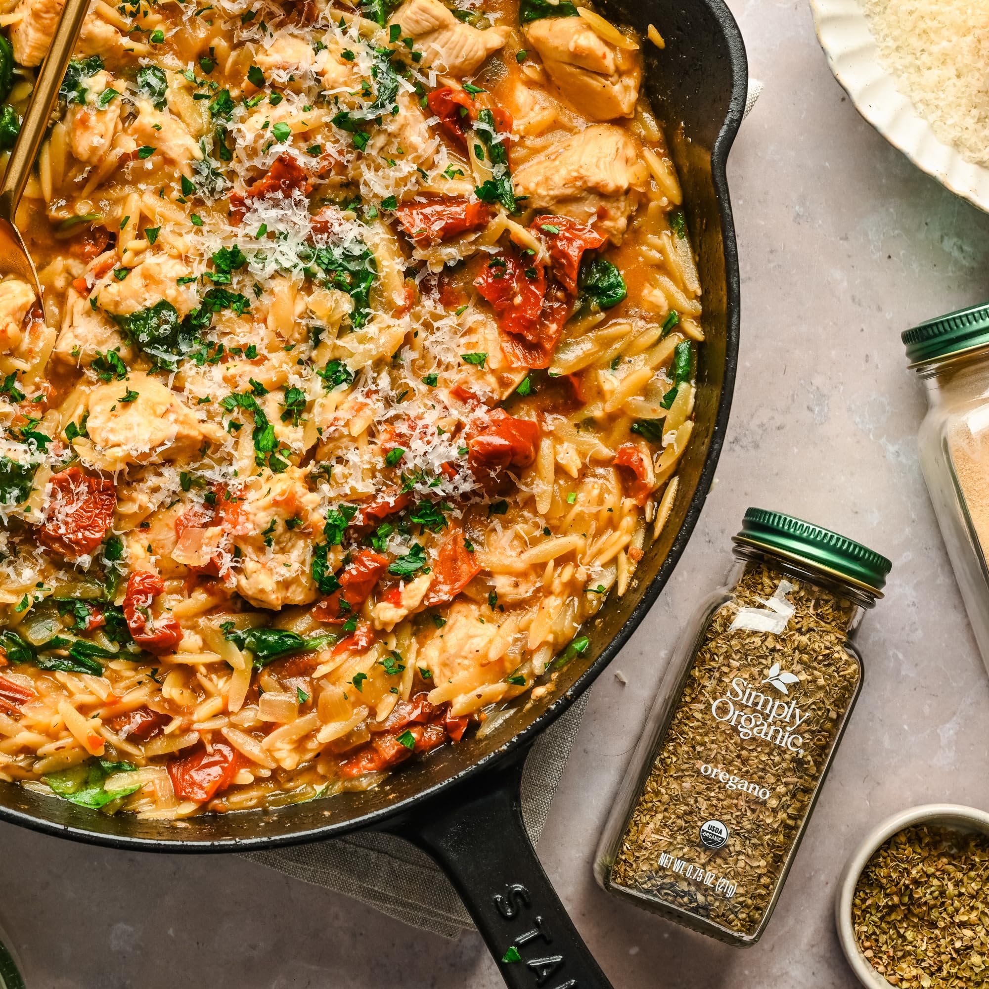 Simply Organic oregano on pizza or pasta for bold Mediterranean notes