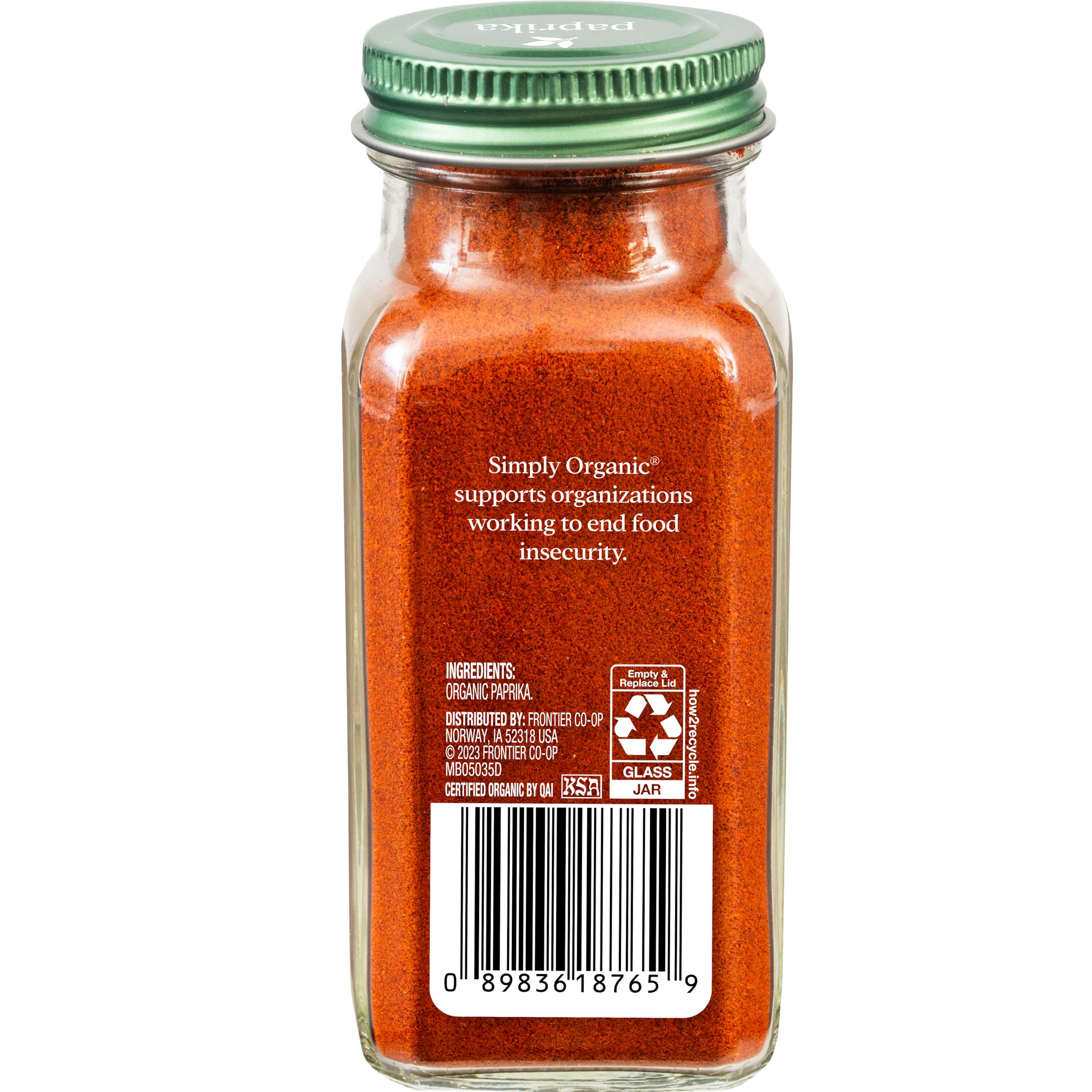 Back of Simply Organic paprika ground label with organic certification
