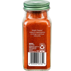 Back of Simply Organic paprika ground label with organic certification