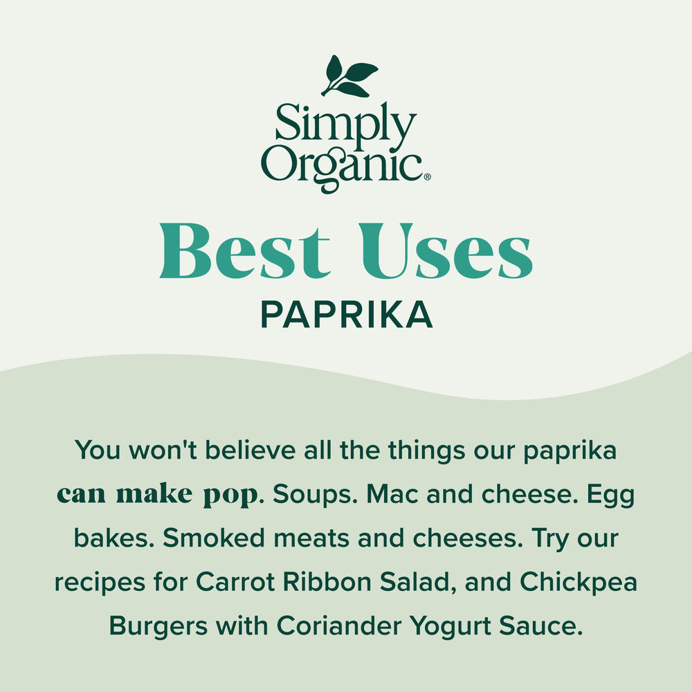 Close-up packaging of Simply Organic paprika ground with rich red hue