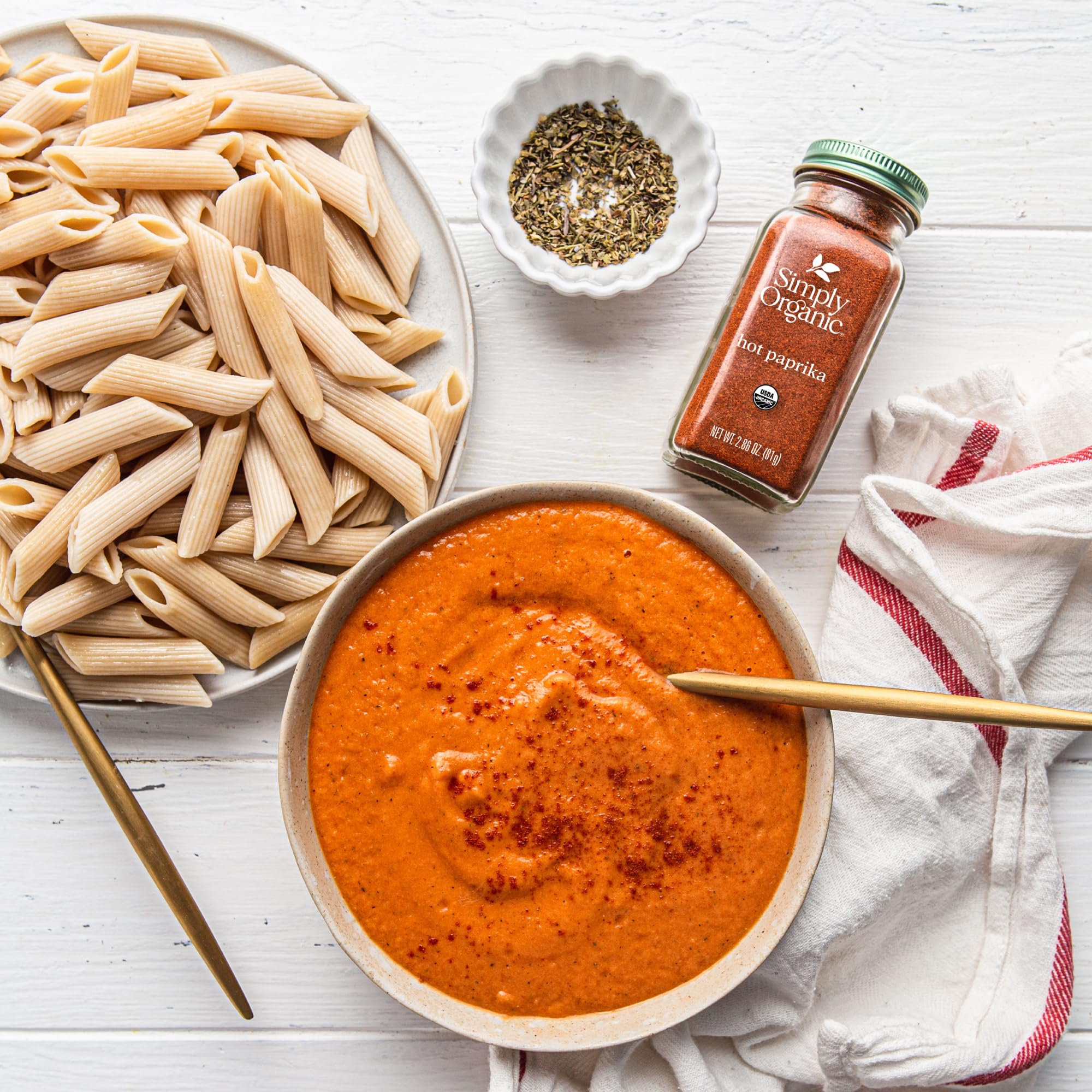 Simply Organic Paprika Hot jar packaging on counter