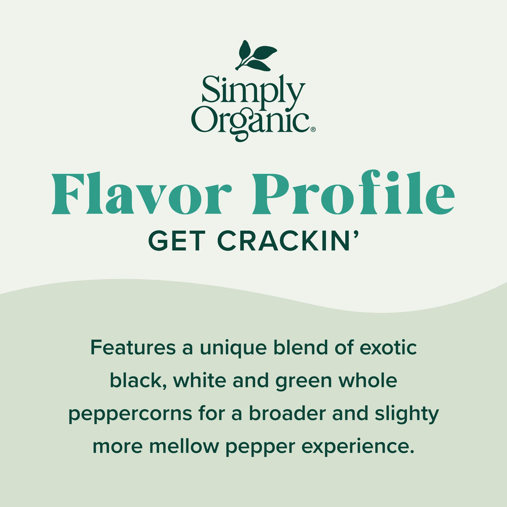 Simply Organic Pepper Grinder in dispense action for quick seasoning