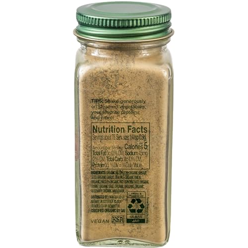 Close-up of Simply Organic label highlights organic and vegan ingredients for clear seasoning.
