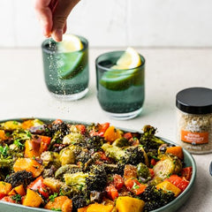 Citrus Rosemary Finishing Salt sprinkled on vegetables for a lively finish.