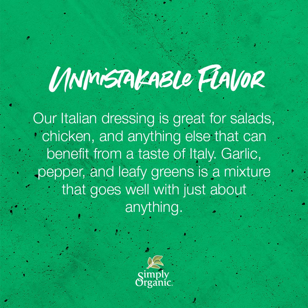 Salad with vibrant greens dressed in Simply Organic Italian mix