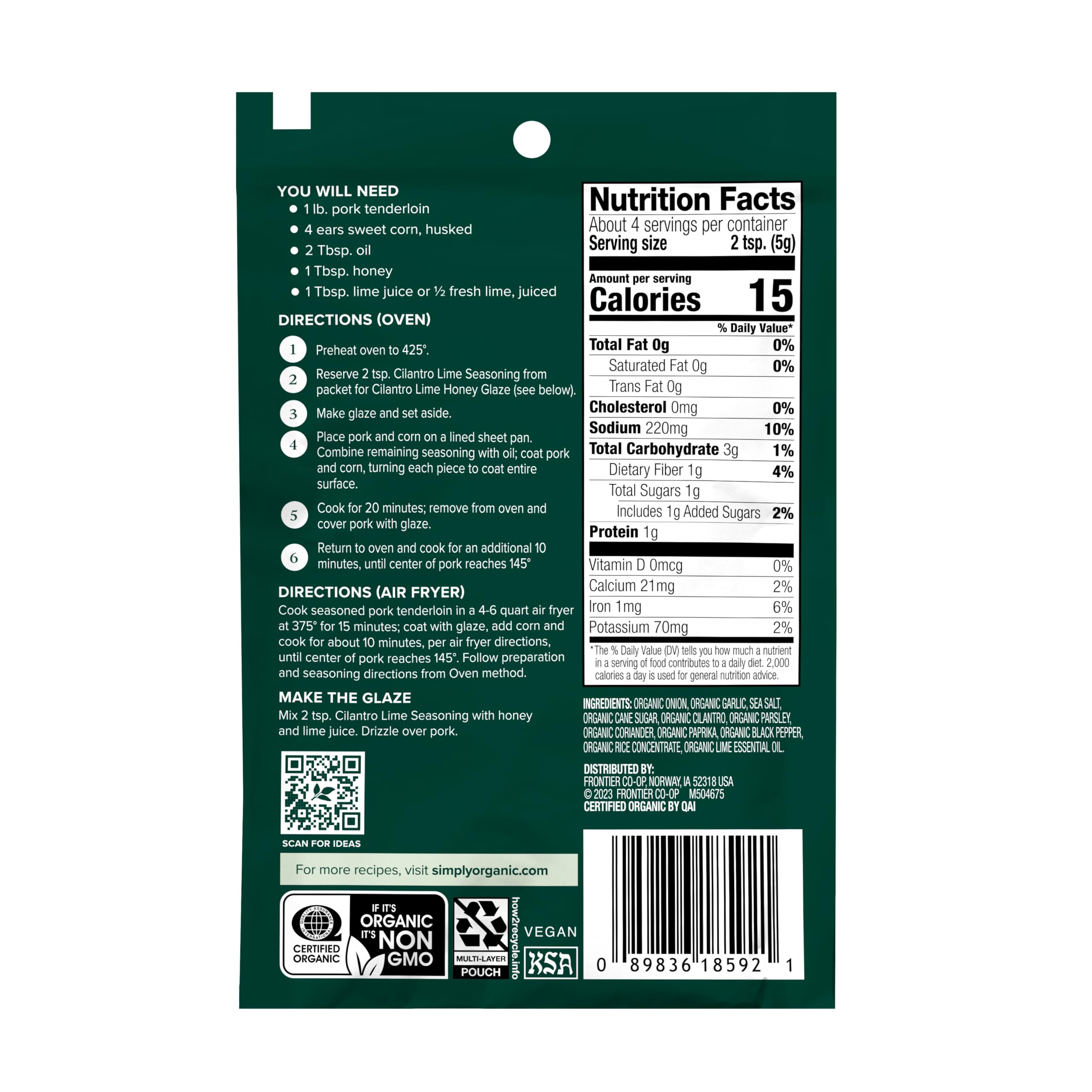 Simply Organic Cilantro Lime seasoning on a pork dish adds citrusy depth.