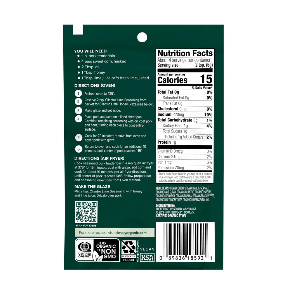 Simply Organic Cilantro Lime seasoning on a pork dish adds citrusy depth.