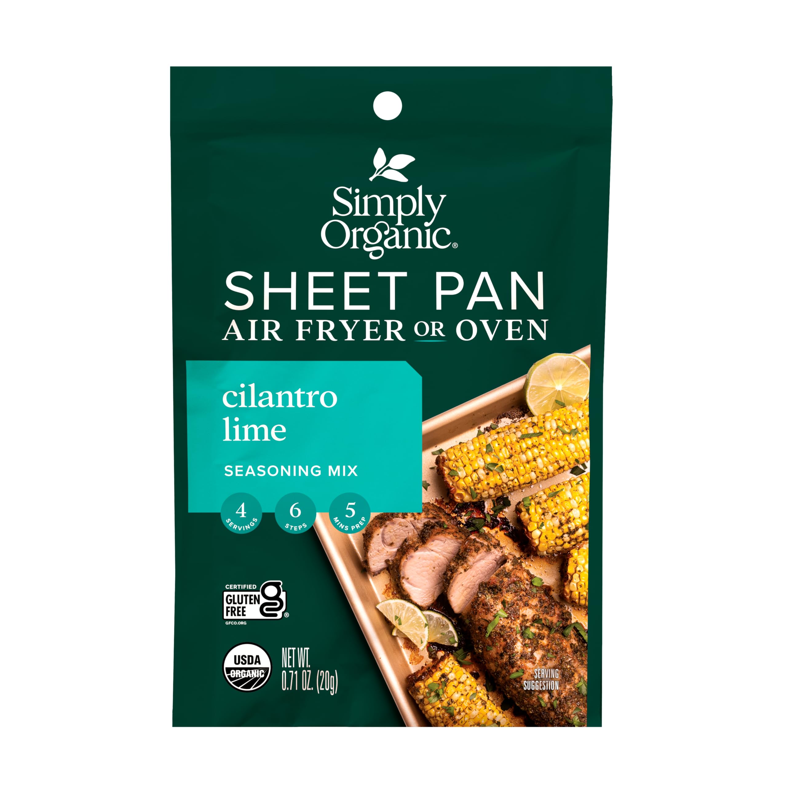 Simply Organic Cilantro Lime Sheet Pan Seasoning jar shown for pork flavor enhancement.