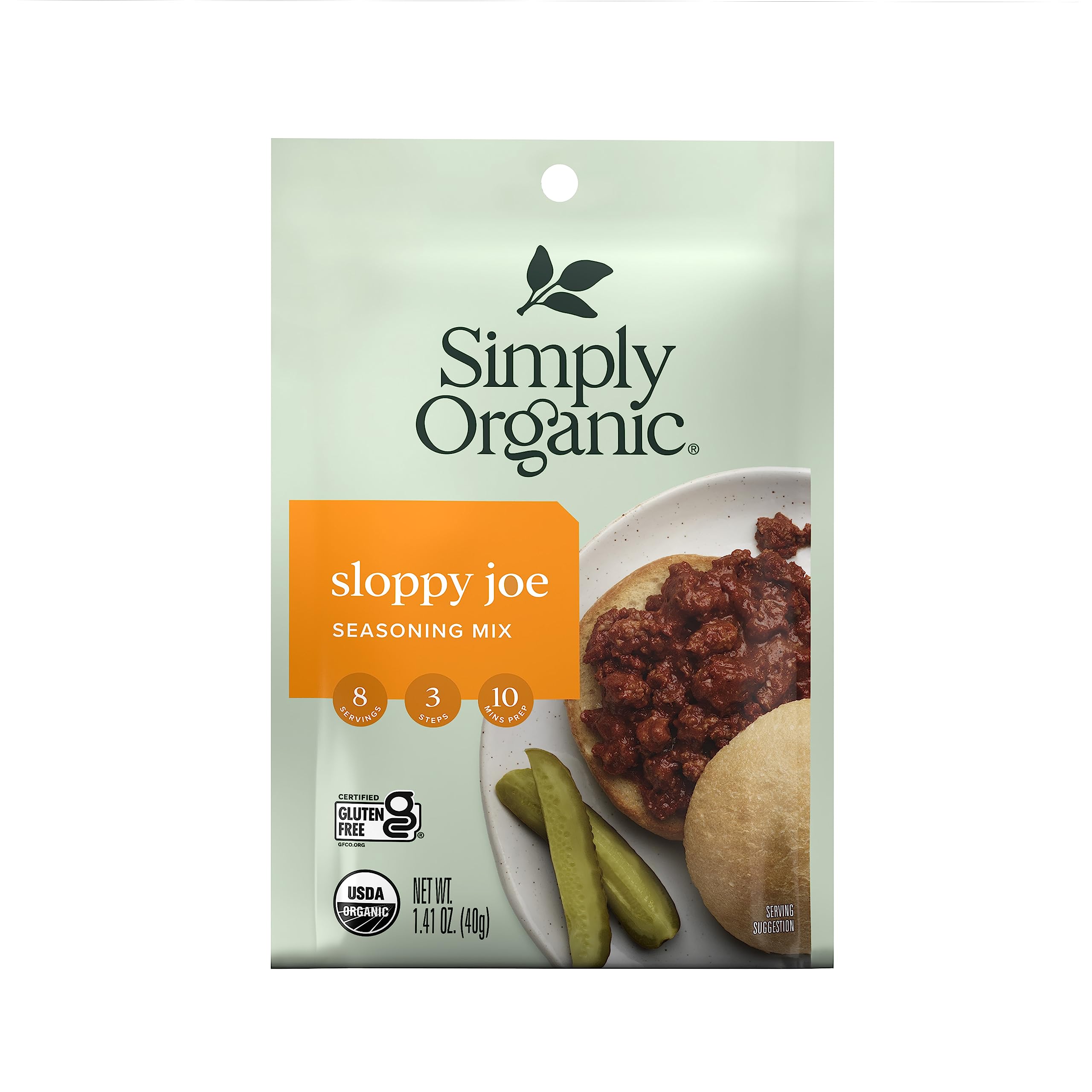 Simply Organic Sloppy Joe seasoning blend pack showing organic ingredients for quick weeknight meals.