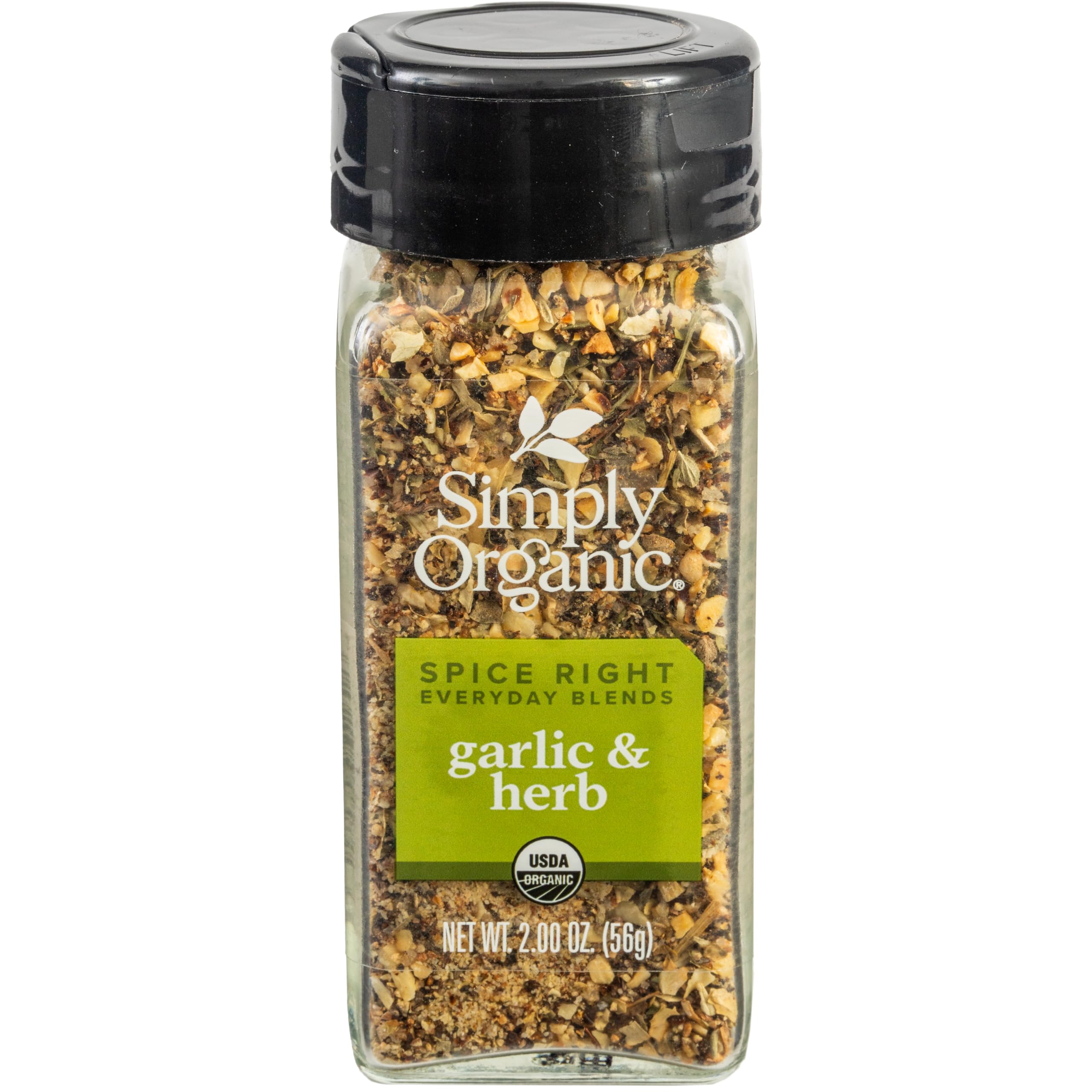 Simply Organic Spice Right Garlic & Herb jar front enhances everyday meals with bold flavor