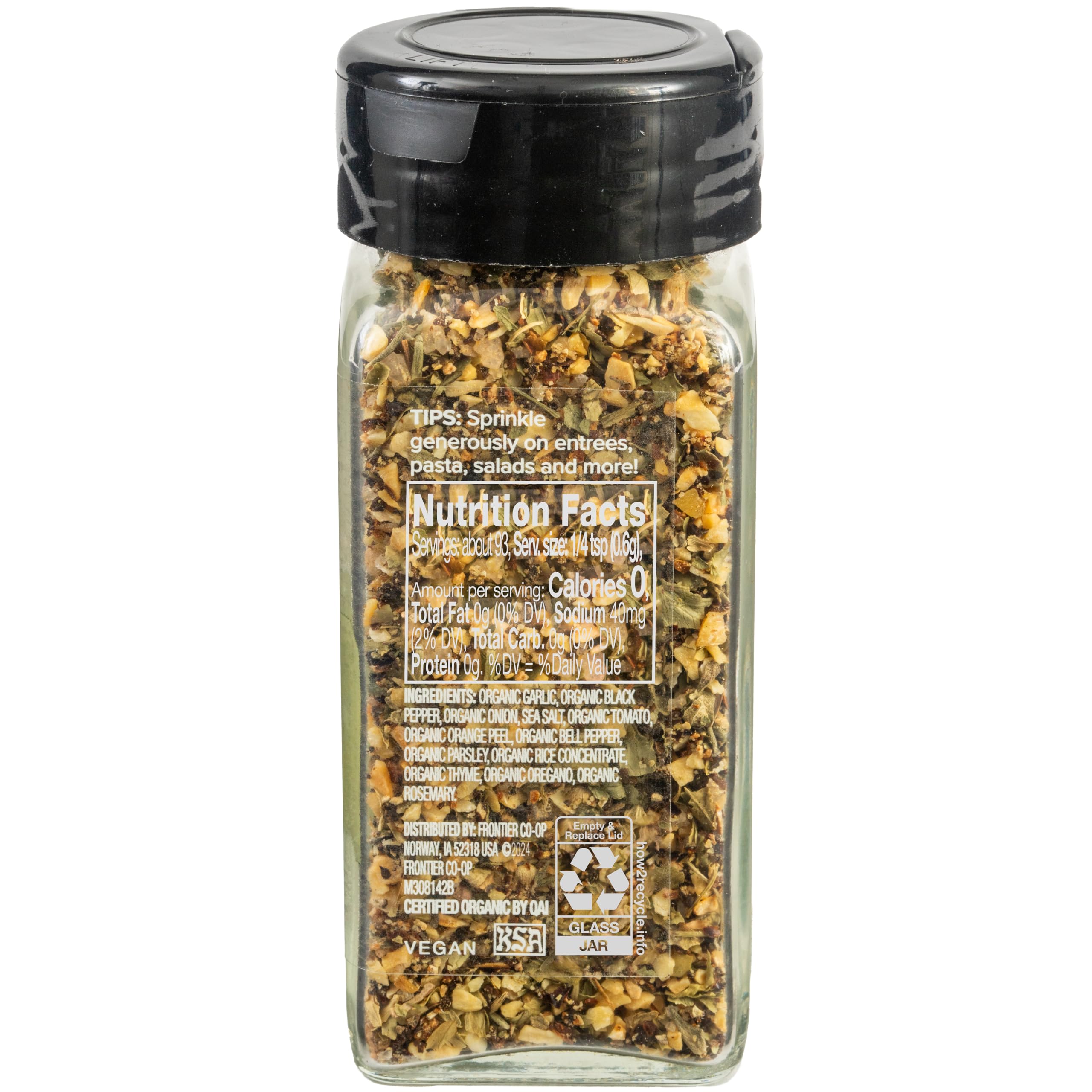 Closeup of Spice Right Garlic & Herb label highlighting organic ingredients