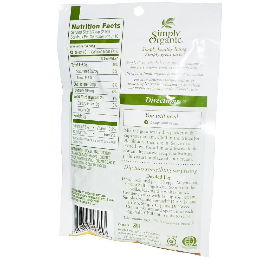 Serving bowl of Simply Organic Spinach Dip Mix for quick entertaining.