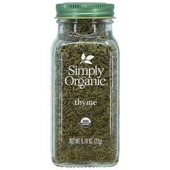 Simply Organic thyme leaf in a glass bottle enhances soups and sauces.