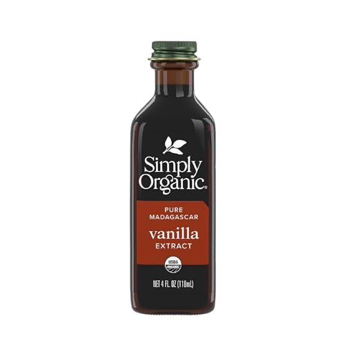 Close-up of Simply Organic vanilla extract with Bourbon beans for premium flavor