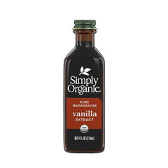 Close-up of Simply Organic vanilla extract with Bourbon beans for premium flavor