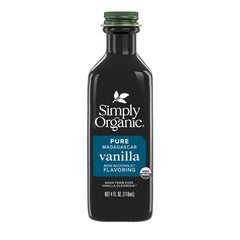 Simply Organic vanilla flavoring glass jar for premium non-alcoholic baking