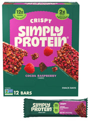 Simply Protein Cocoa Raspberry Crispy Bar pack, rich flavor for on-the-go snacking.
